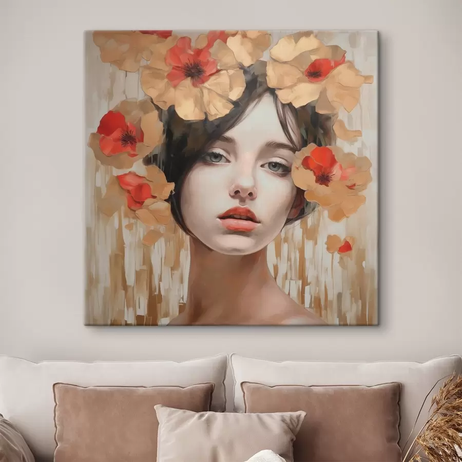 Glezna Meitenes portrets ar ziediem s44593