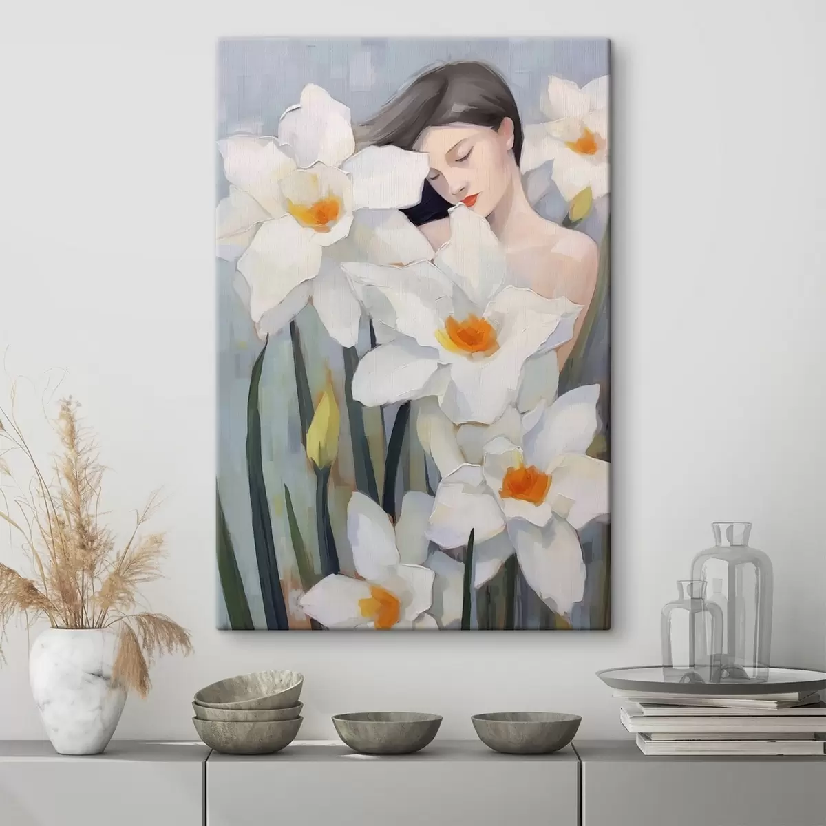 Glezna Meitene ar narcisēm s44594