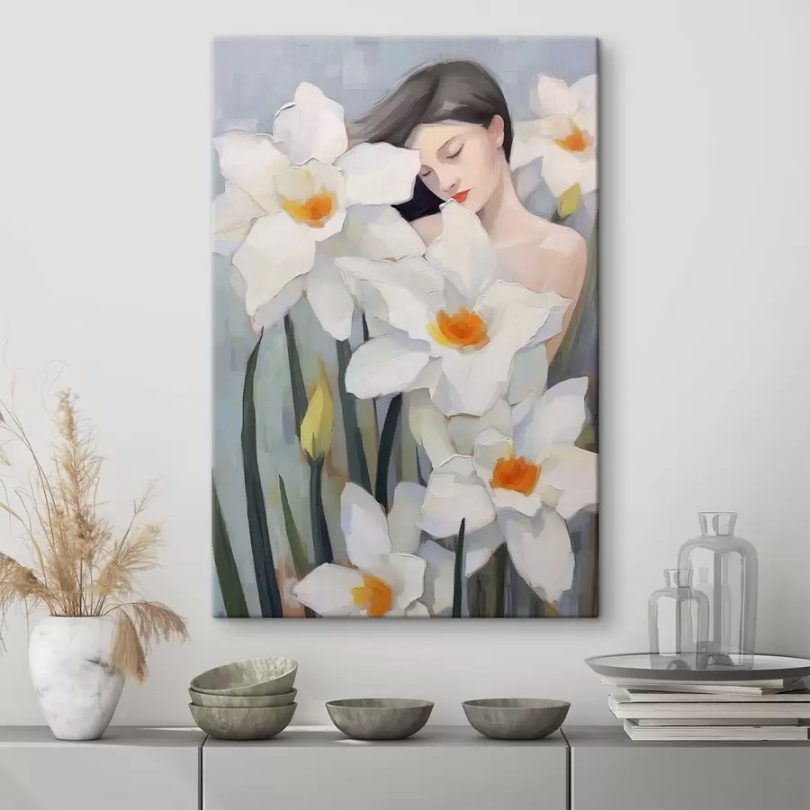 Glezna Meitene ar narcisēm s44594