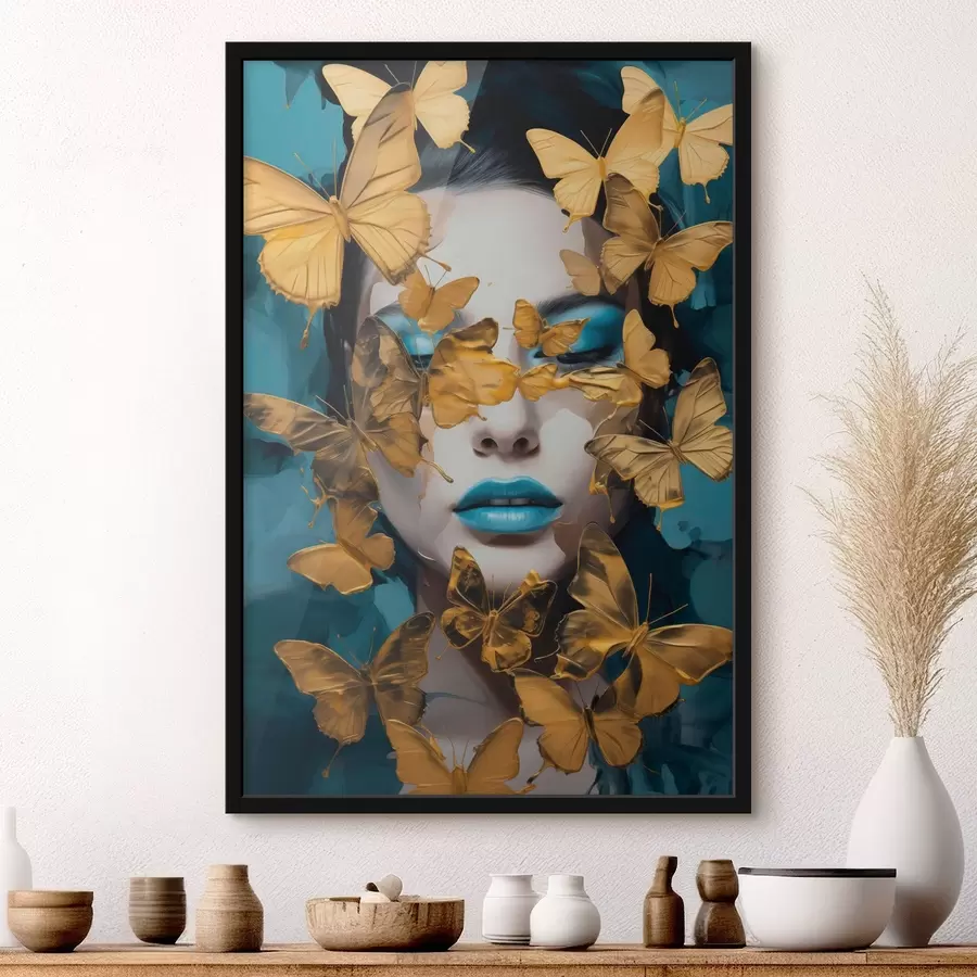 Fototapetes Meitenes portrets ar tauriņiem f44583