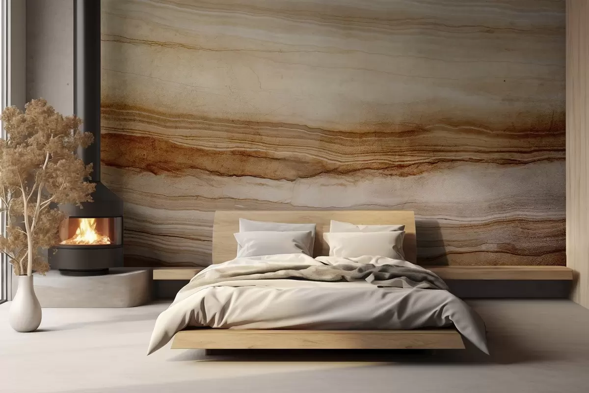 Fototapetes Koka faktūras imitācija ar horizontālām līnijām, bēšs un tumši brūns, dabiska apdruka, maigi zemes toņi w09156