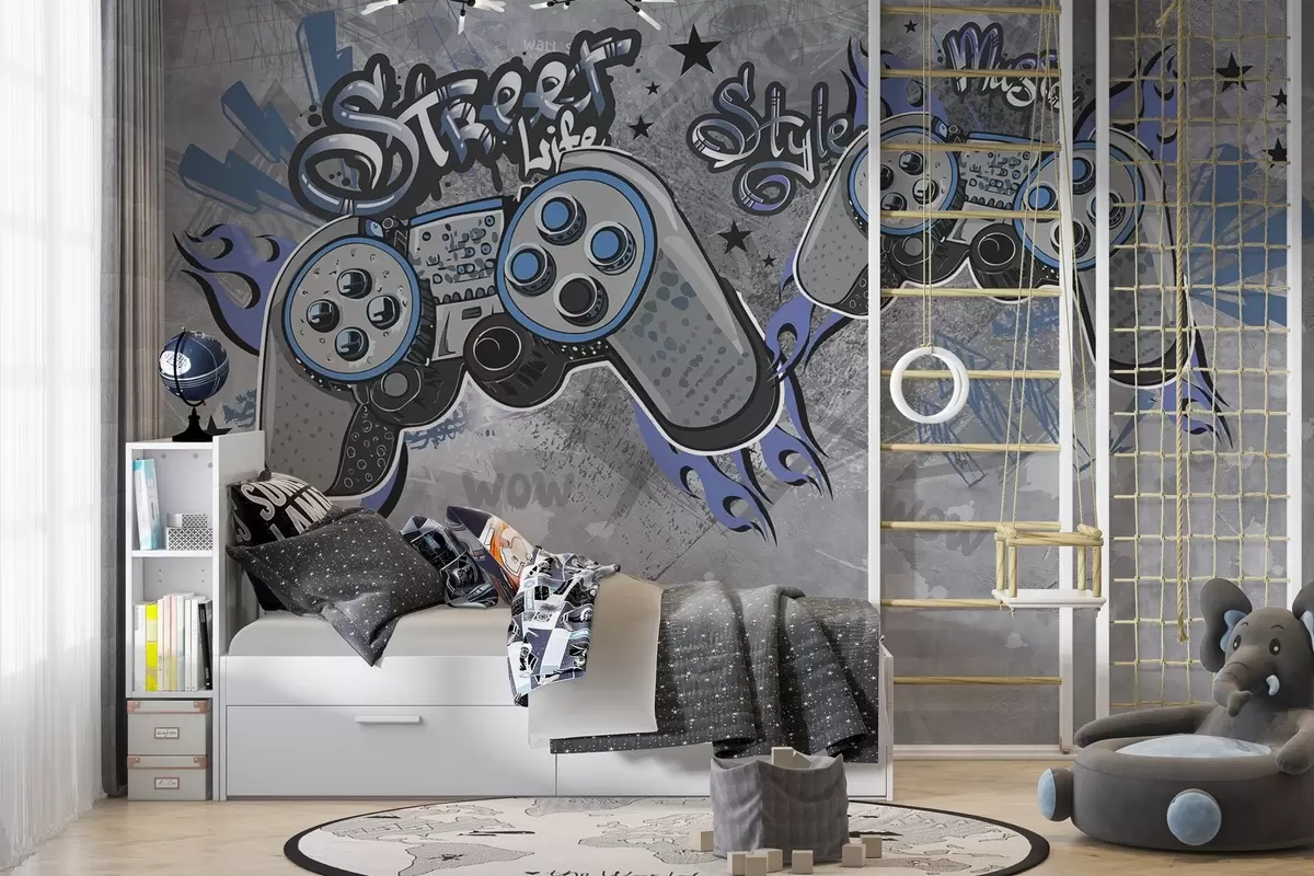 Fototapetes Ielu mākslas stila konsoles uz grunge sienas w04054