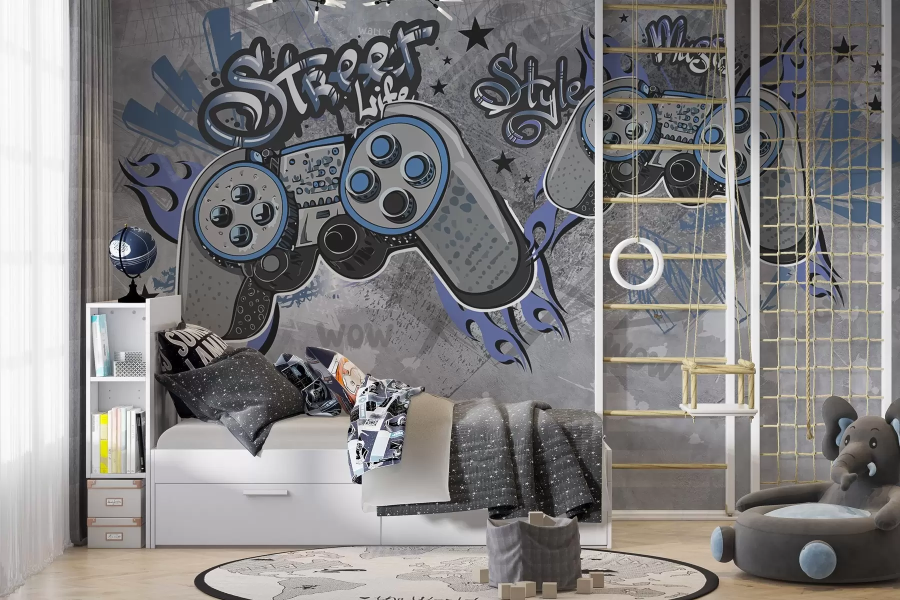 Fototapetes Ielu mākslas stila konsoles uz grunge sienas w04054