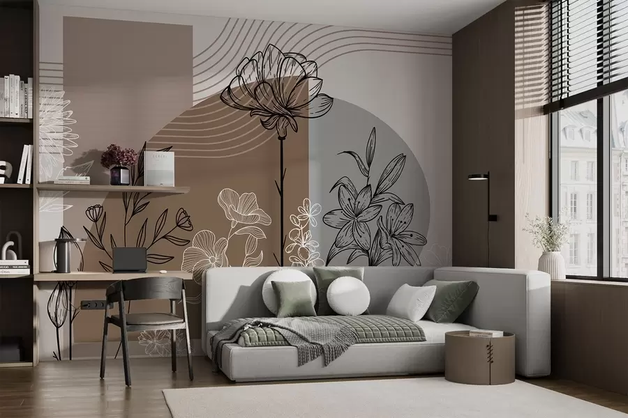 Fototapetes Boho ziedu kontūra w04081