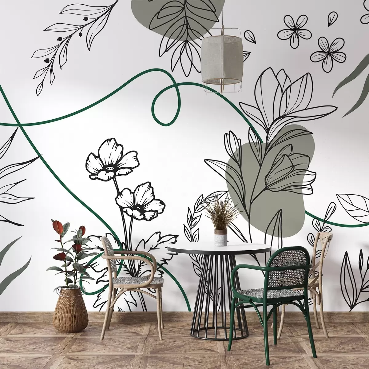 Fototapetes Boho ziedu kontūra w04082