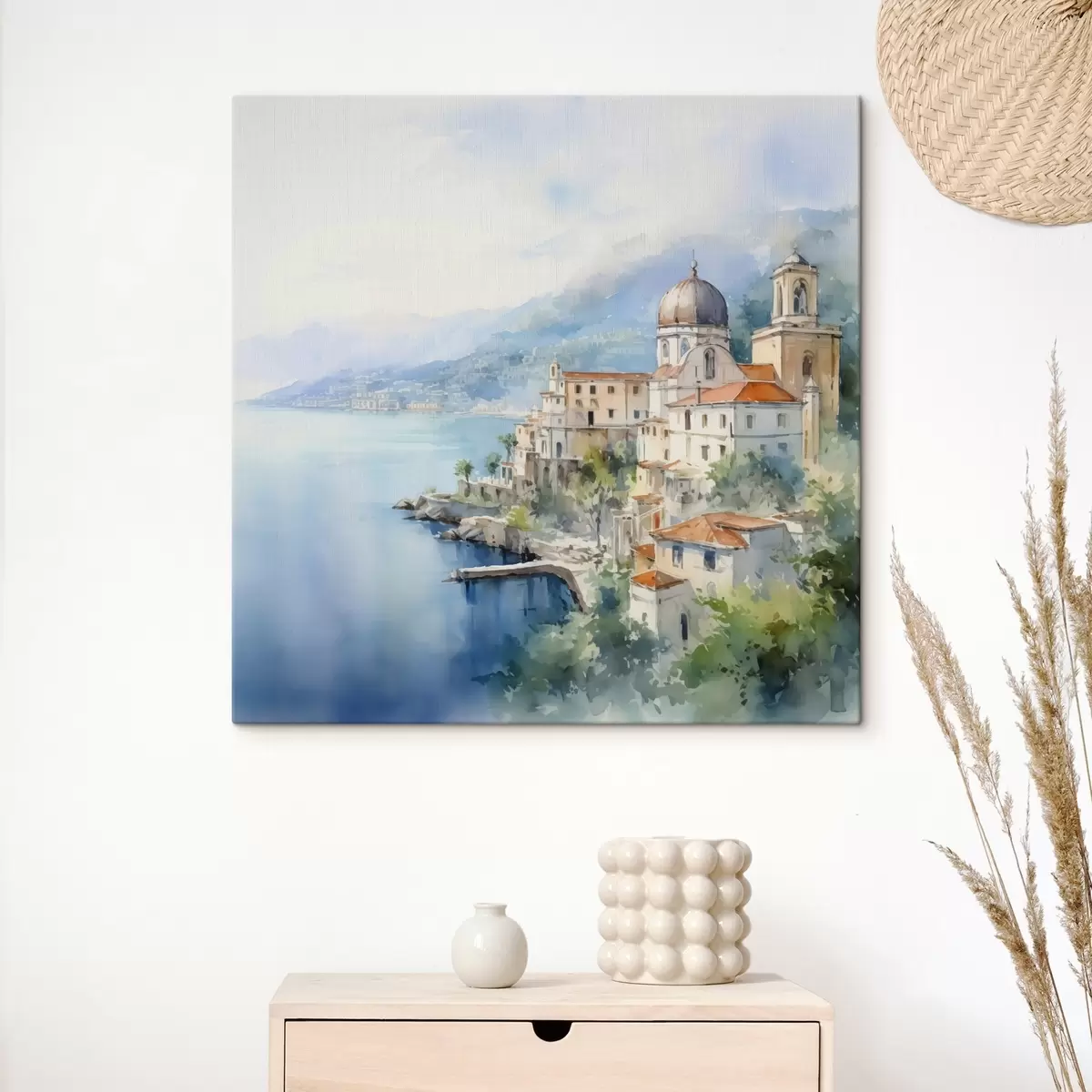 Glezna Pilsēta pie jūras akvareļa imitācija s44635