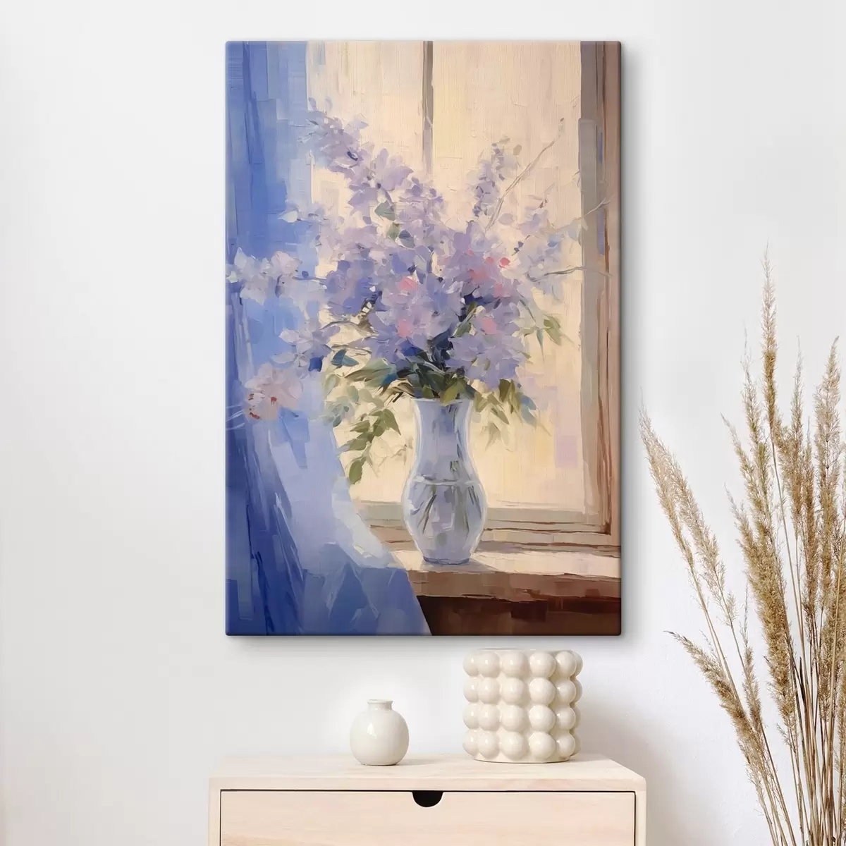 Glezna Smalki ziedi vāzē pie loga s44653