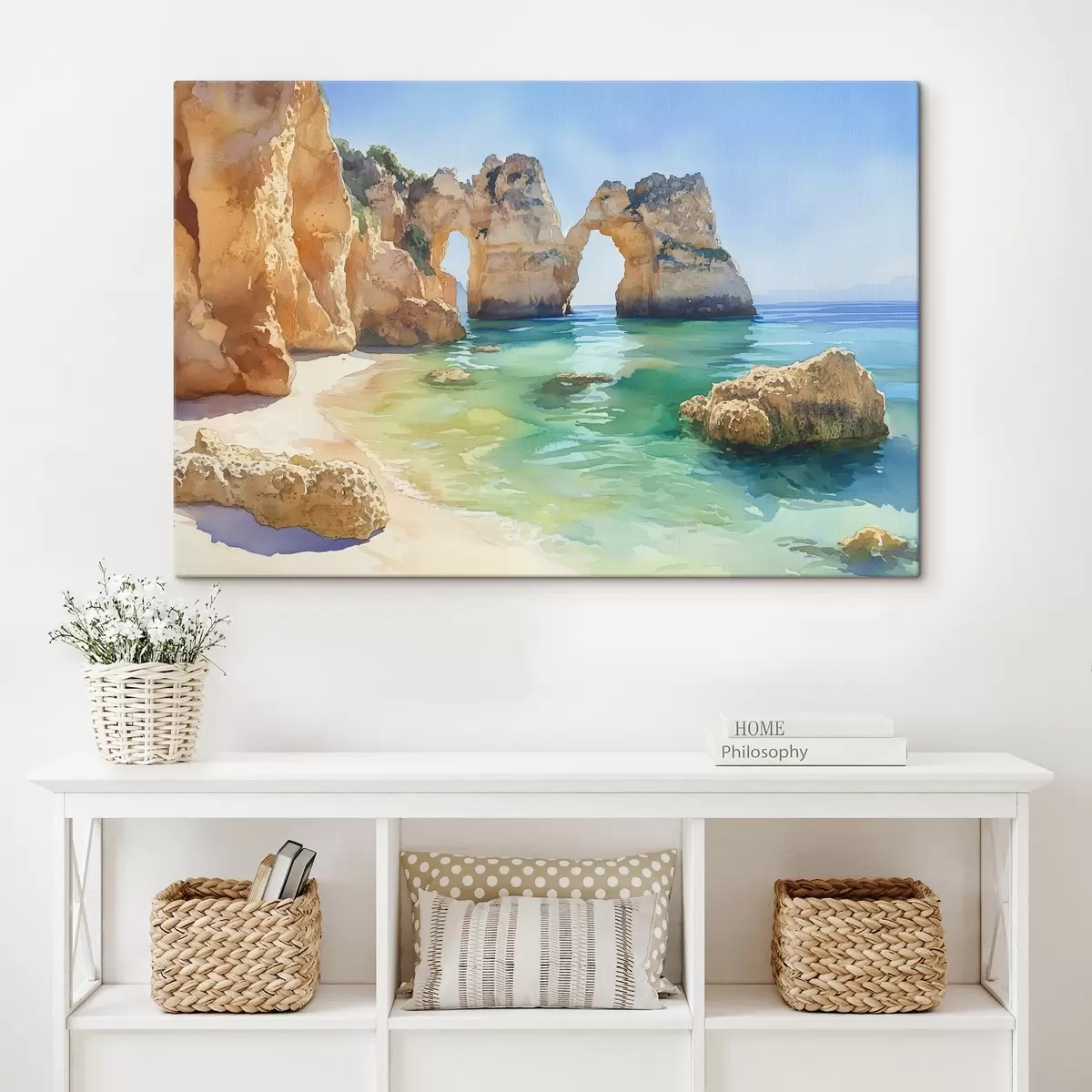 Glezna Okeāna pludmale ar klinšu klintīm, Portugāle, vasara, akvamarīns  s44608