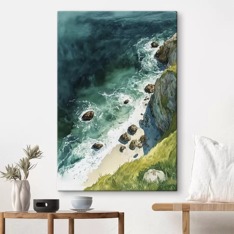 Glezna Akvamarīna ūdens, okeāns, klinšu klintis, Portugāle s44617