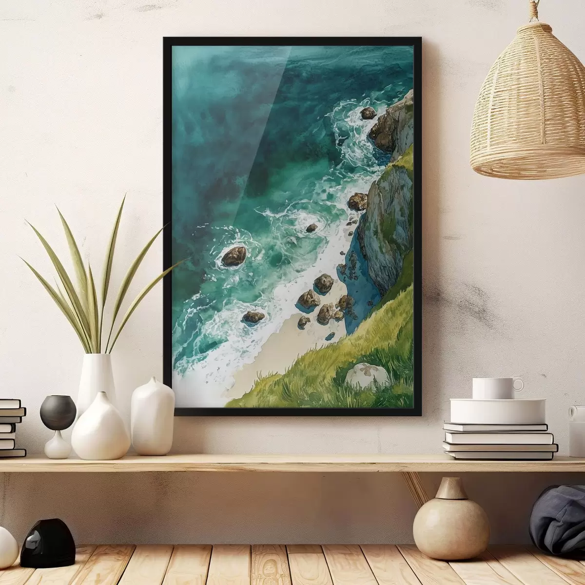 Plakāts Akvamarīna ūdens, okeāns, klinšu klintis, Portugāle f44617