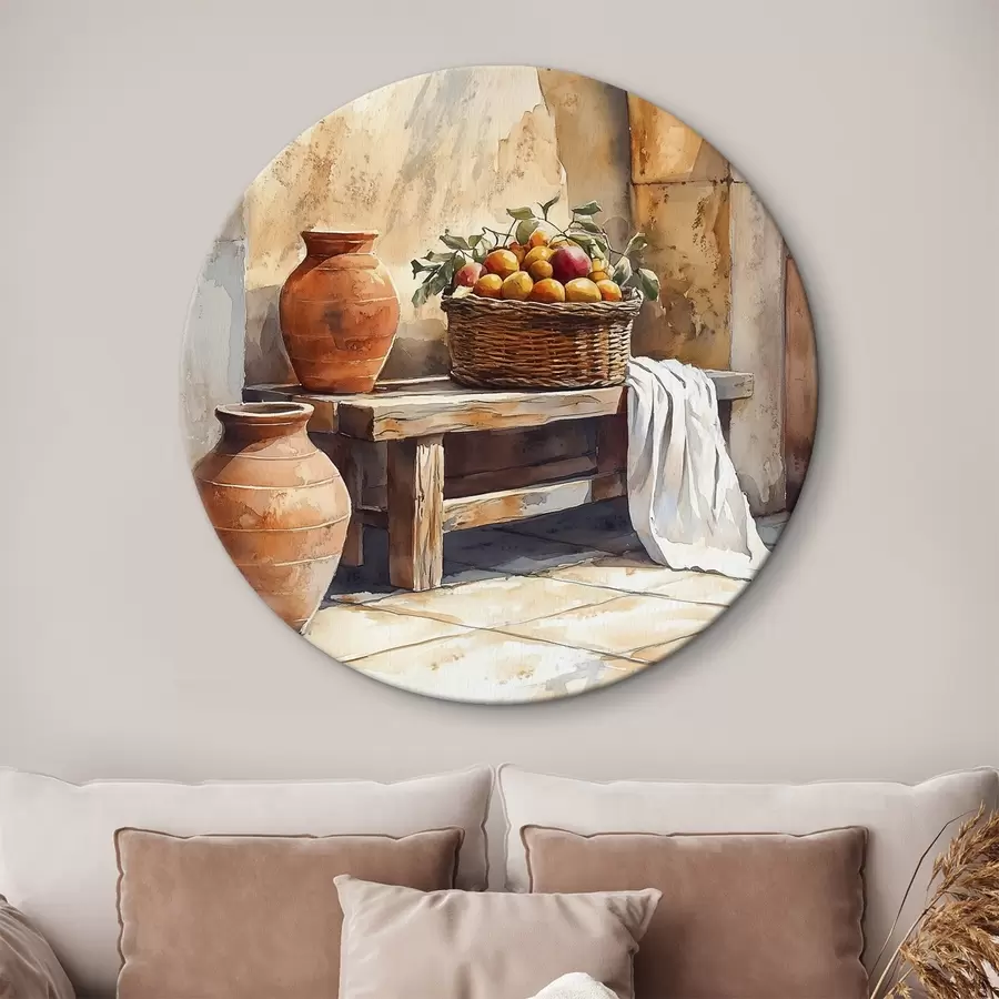 Glezna Estētiskas vāzes un pīts grozs ar apelsīniem, Toskāna, lauku stils r44605