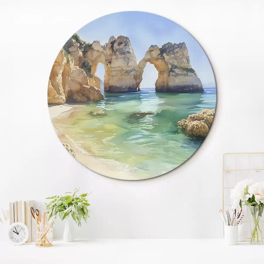 Glezna Okeāna pludmale ar klinšu klintīm, Portugāle, vasara, akvamarīns r44608