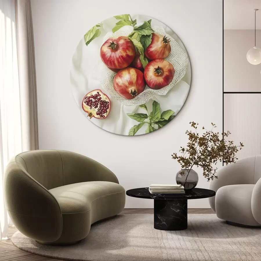 Glezna Granātāboli ar piparmētru lapām uz lina galdautiem, lauku stilā r44611