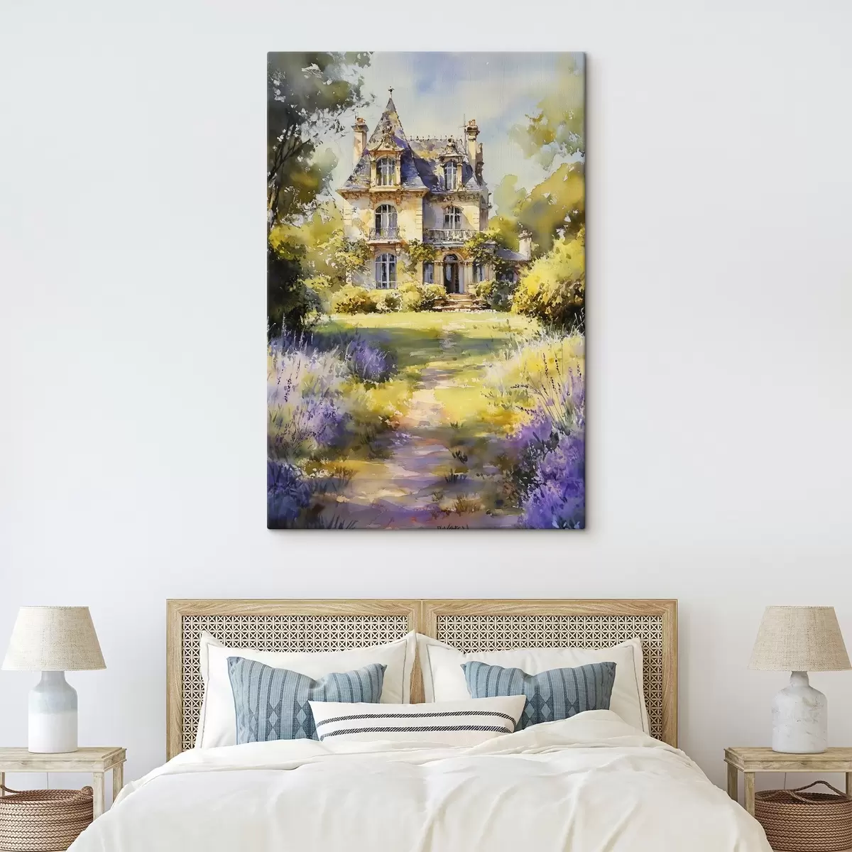 Glezna Franču lauku māja, akvareļu stils, lavandu lauki s44501