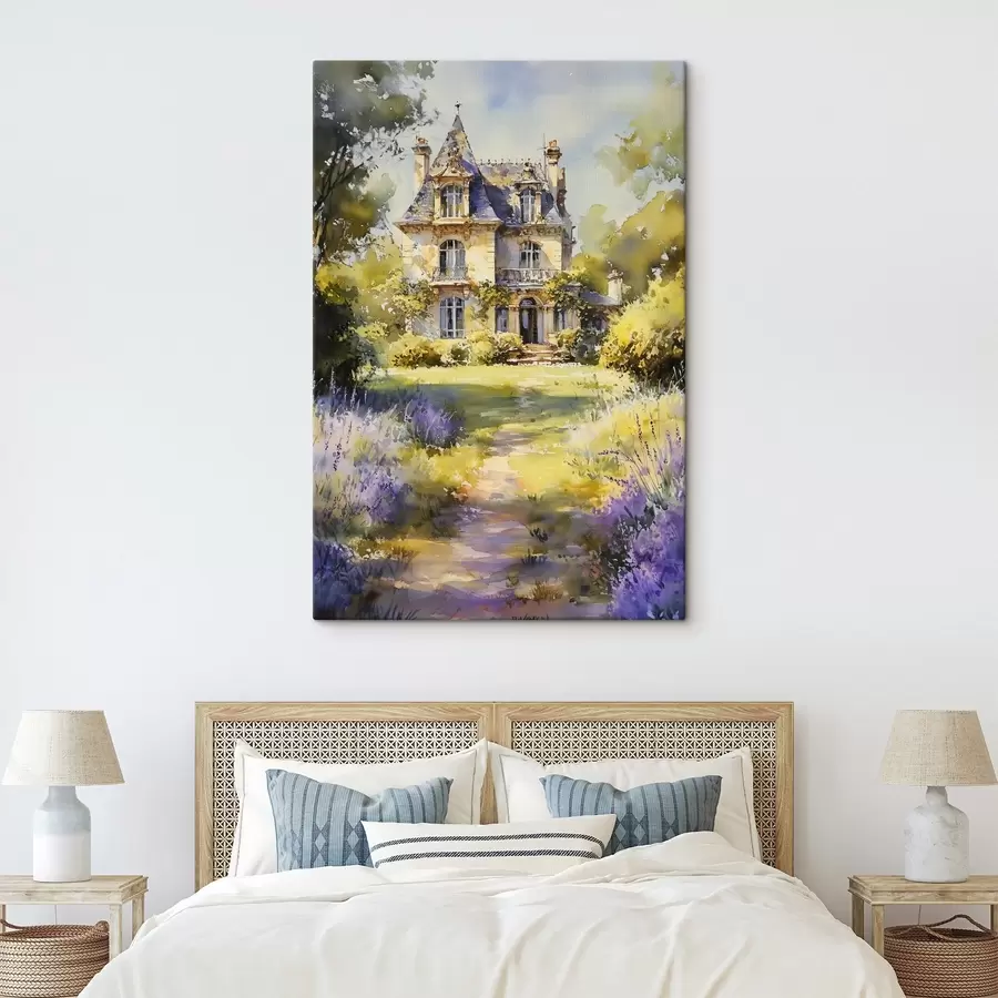 Glezna Franču lauku māja, akvareļu stils, lavandu lauki s44501
