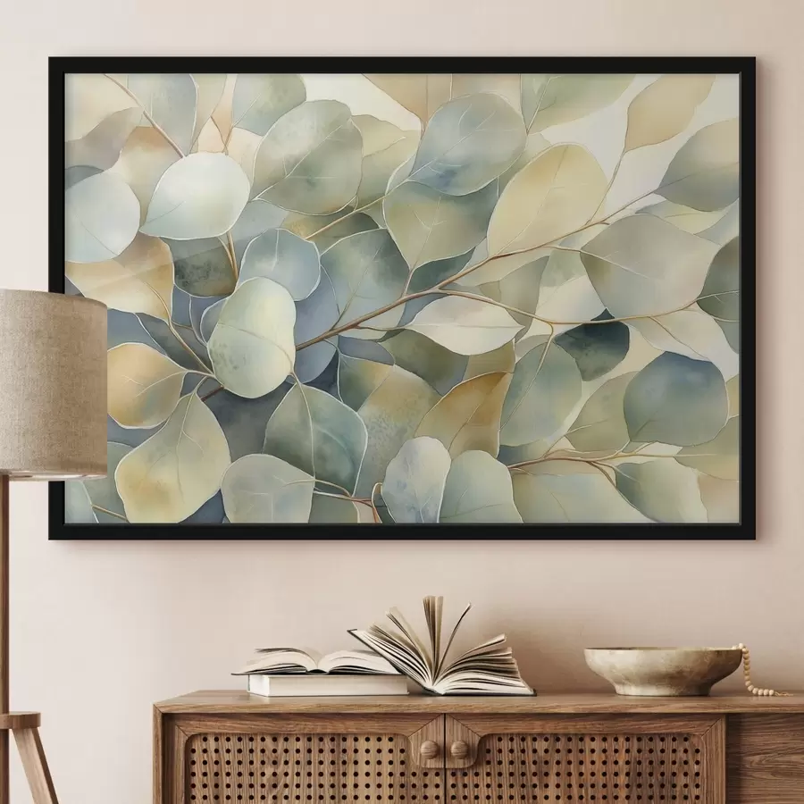 Fototapetes Eikalipta lapas, akvareļu stilā, daba f44502