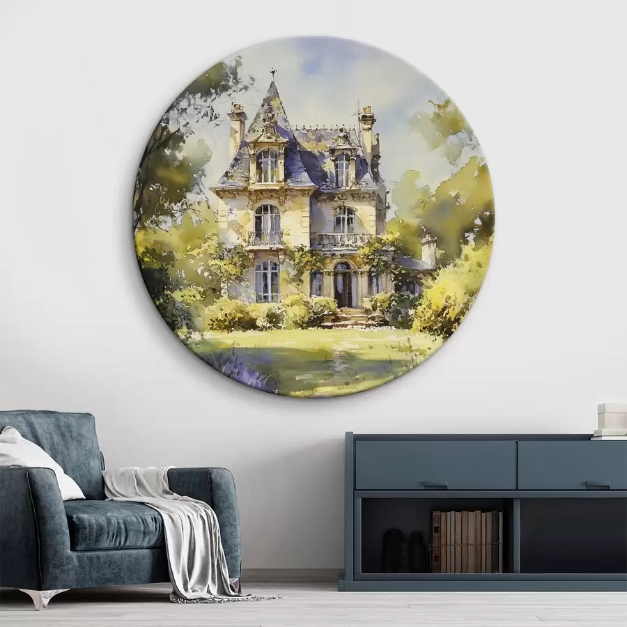 Glezna Franču lauku māja, akvareļu stils, lavandu lauki r44501