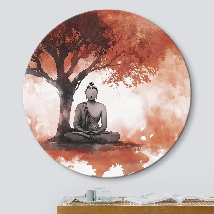 Glezna Buda sēž zem koka, meditācija, garīgās, oranžās krāsas r44512