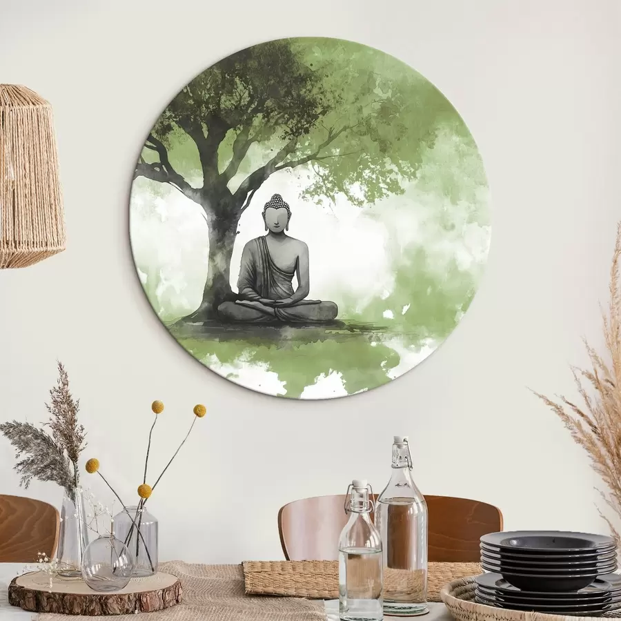 Glezna Buda sēž zem koka, meditācija, garīgās, zaļās krāsas r44512v1