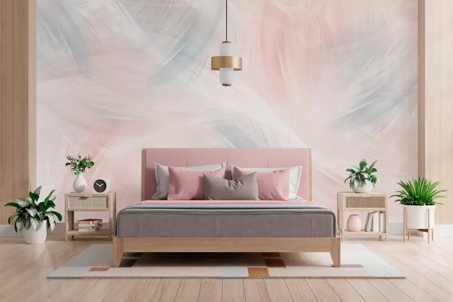 Fototapetes gaisīgas spalvas rozā un zilos toņos w04071