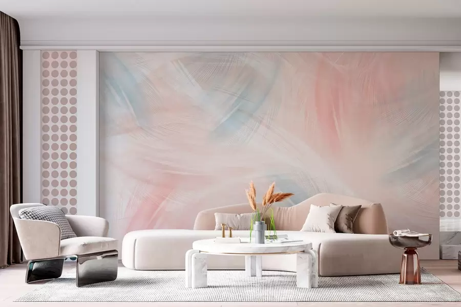 Fototapetes gaisīgas spalvas rozā un zilos toņos w04071