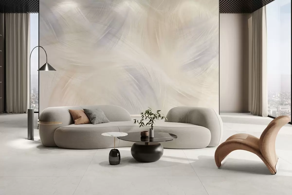 Fototapetes gaisīgas spalvas zilos un bēšos toņos w04071v2