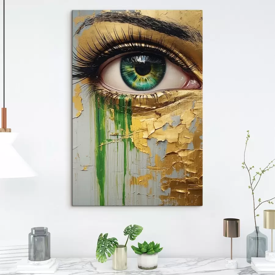 Glezna Zaļa acs uz saplaisājušas krāsas fona s44690