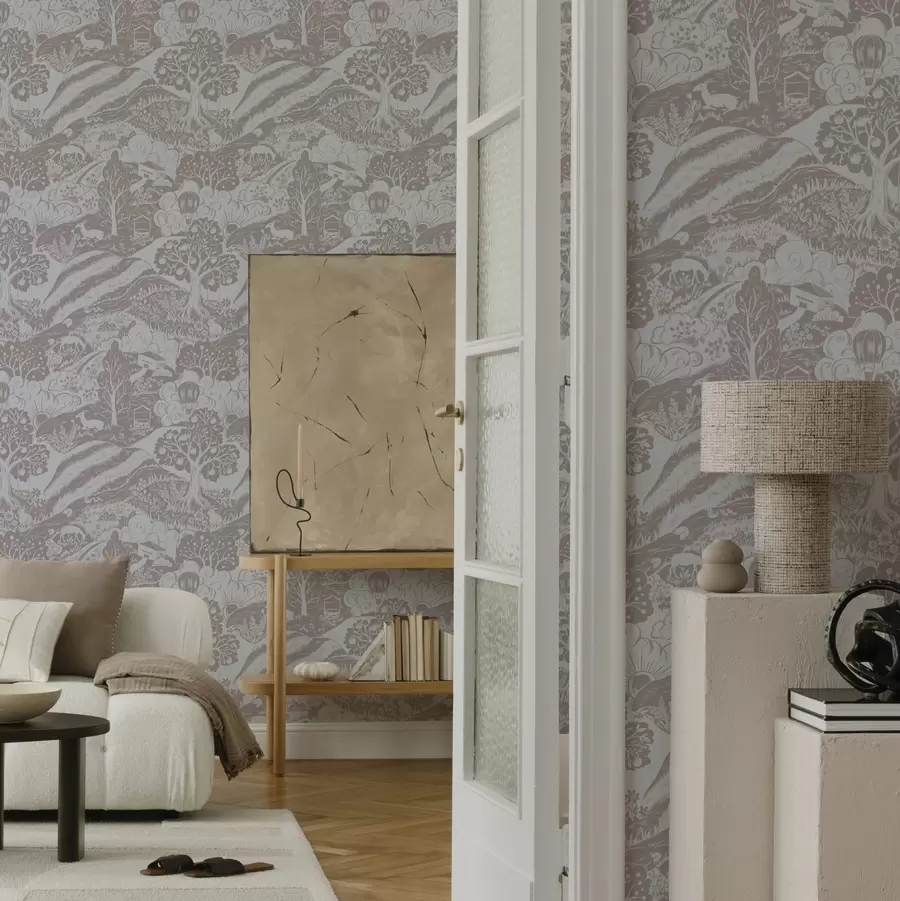 Fototapetes Pastelis pasaku ilustrācija ar dzīvniekiem un kokiem a00172v1