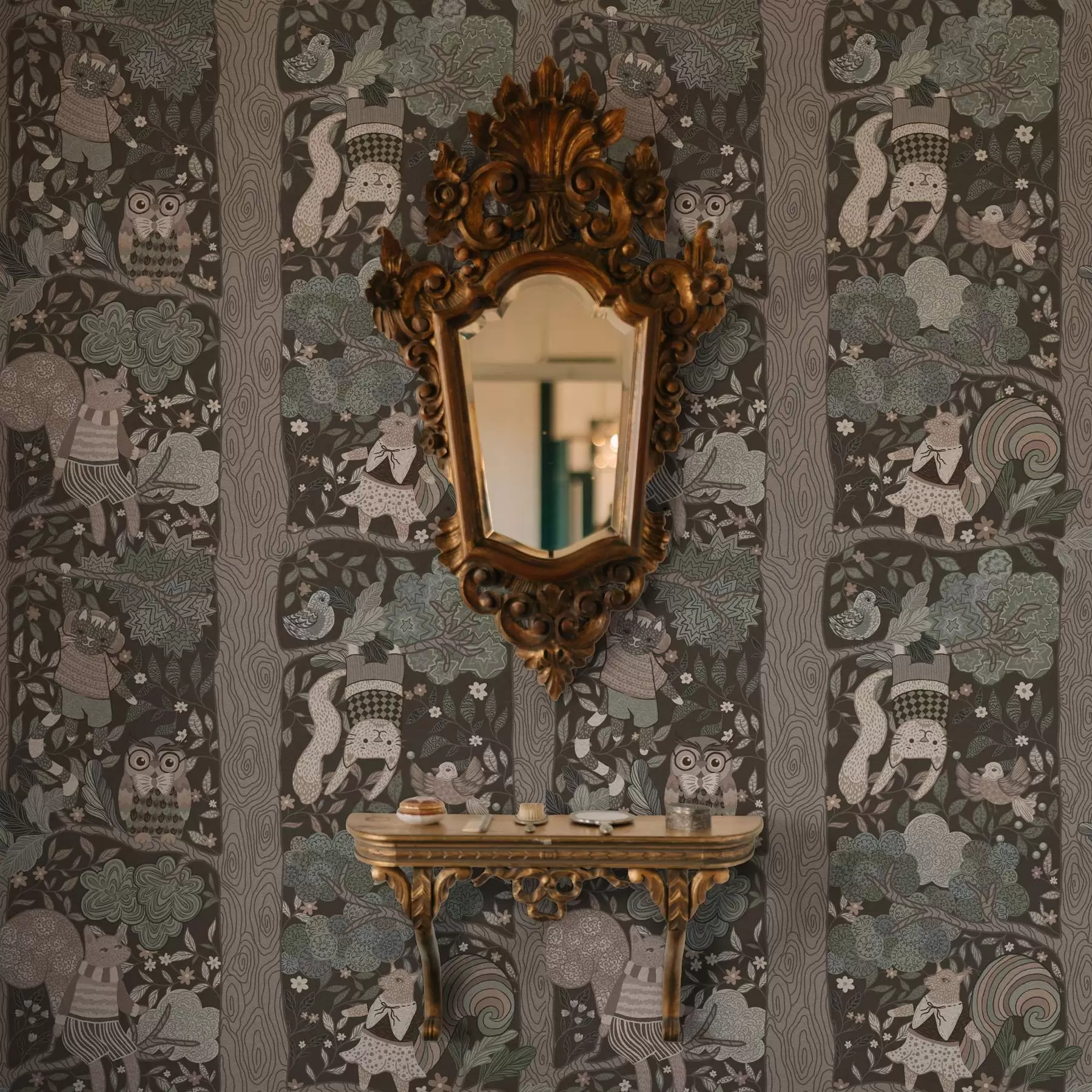 Fototapetes Ar roku zīmēts grafisks dabas zīmējums etno stilā a00173