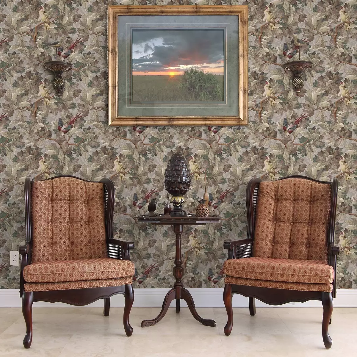 Tapetes Putni uz zariem vintage botāniskajā stilā a00175