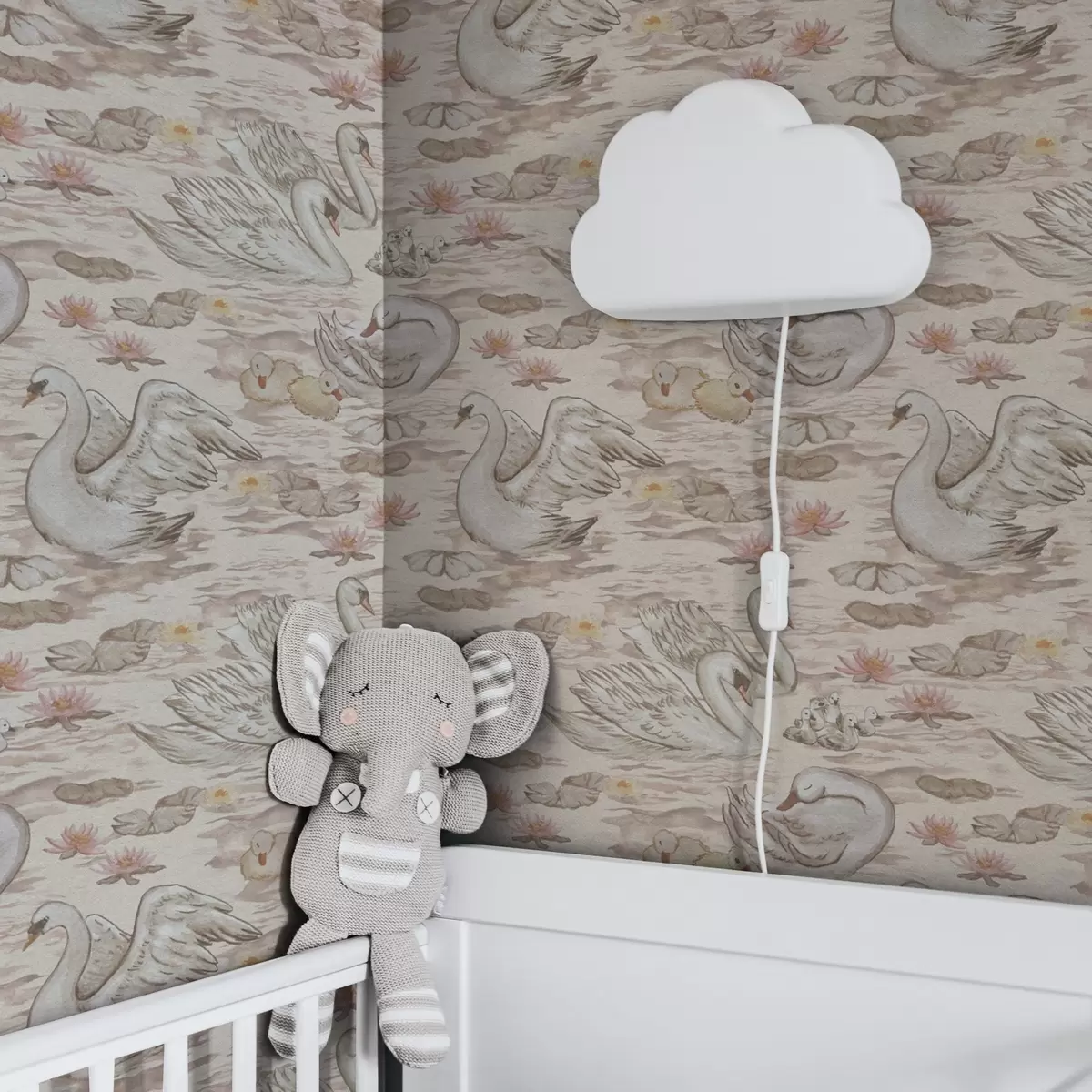 Tapetes Gulbji ar cāļiem uz rozā fona ar ūdens lilijām a00176