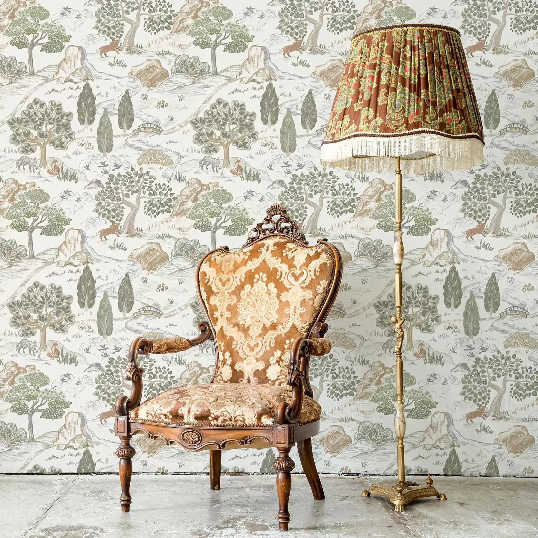 Fototapetes Pasaku dabas karte ar dzīvniekiem un kokiem a00177