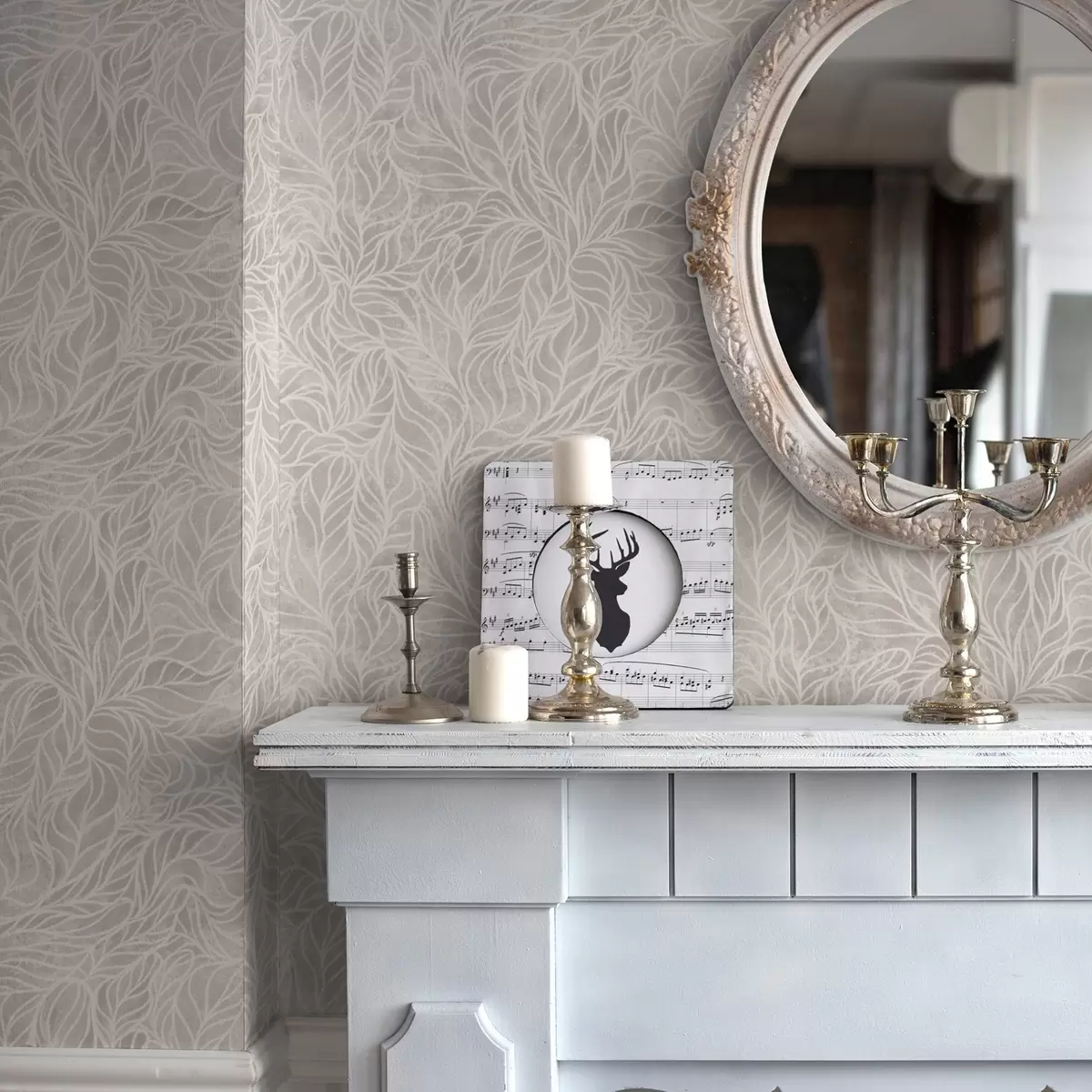 Tapetes Bēša abstrakta tekstūra ar gludām lapu līnijām a00179