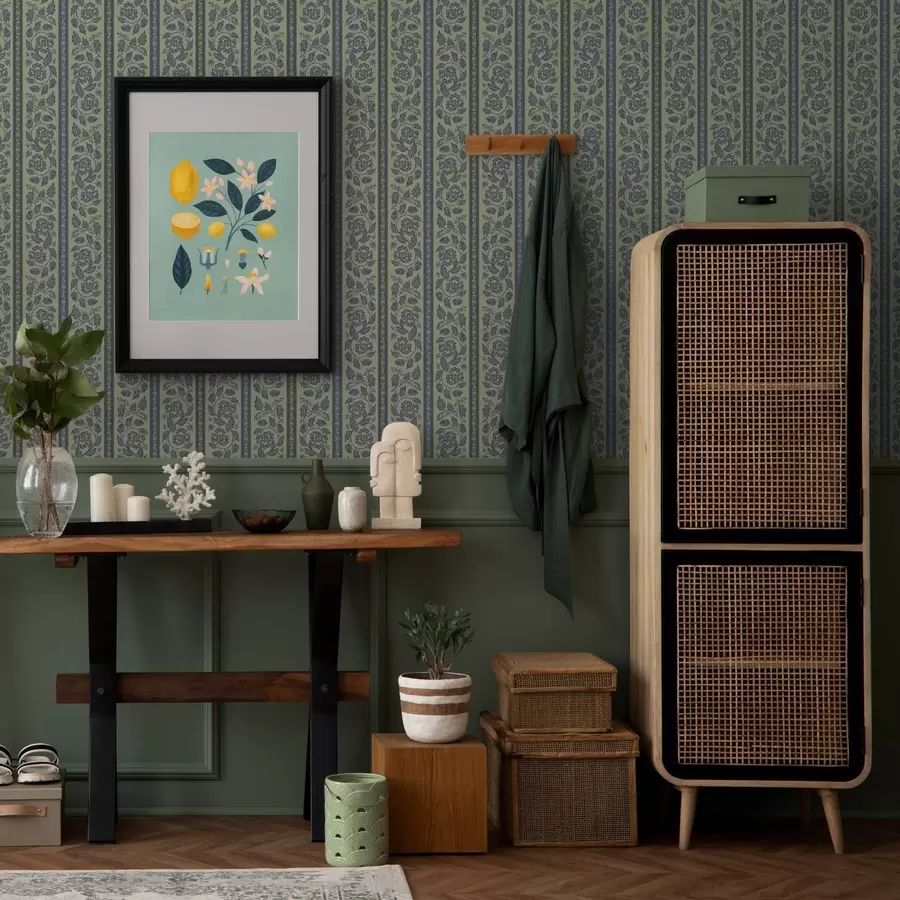 Fototapetes Vintage zils ornaments ar ziediem un ozolzīlēm a00181v1