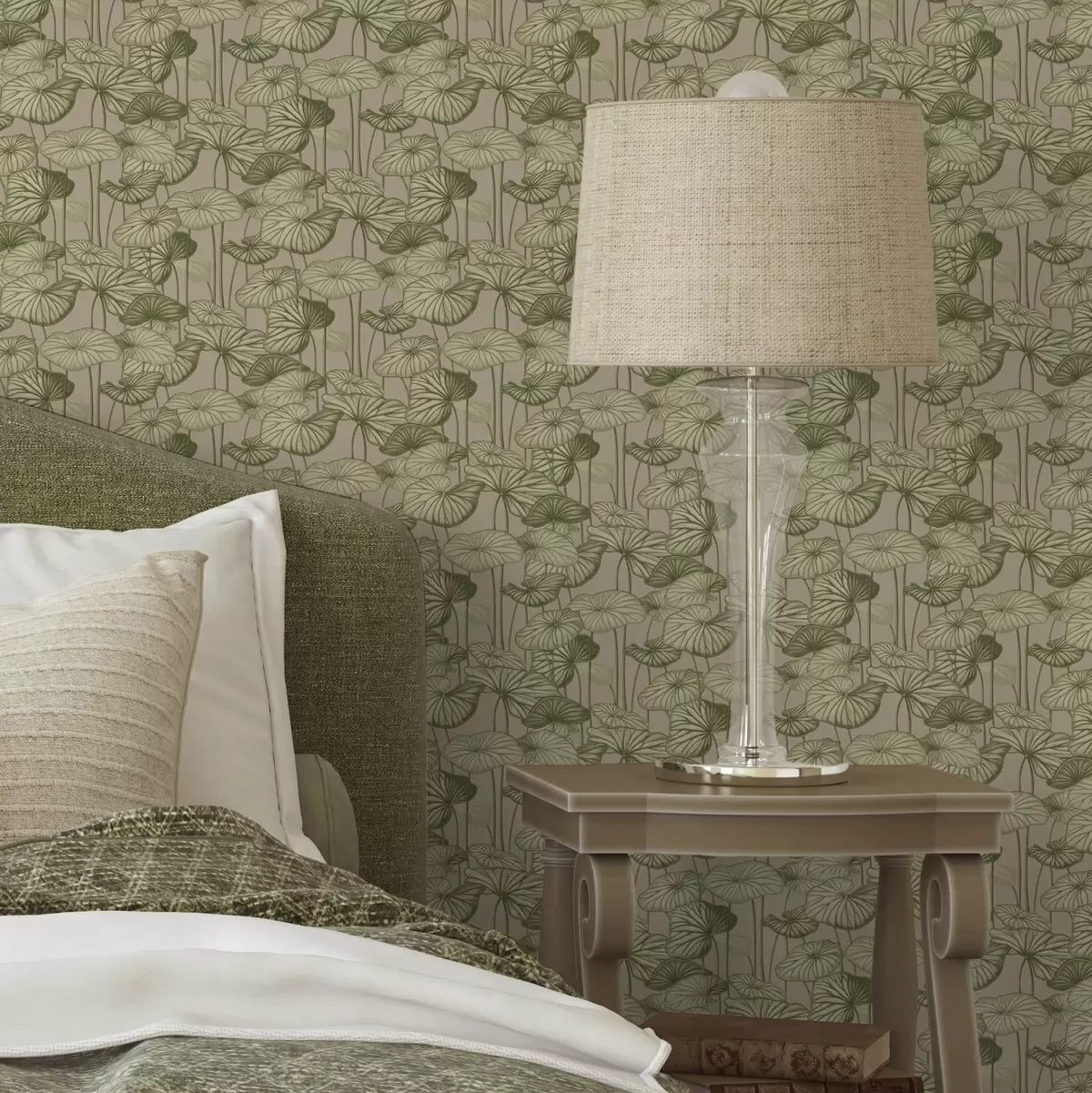 Tapetes Grafiskās lotosa lapas retro stilā uz bēša fona a00188