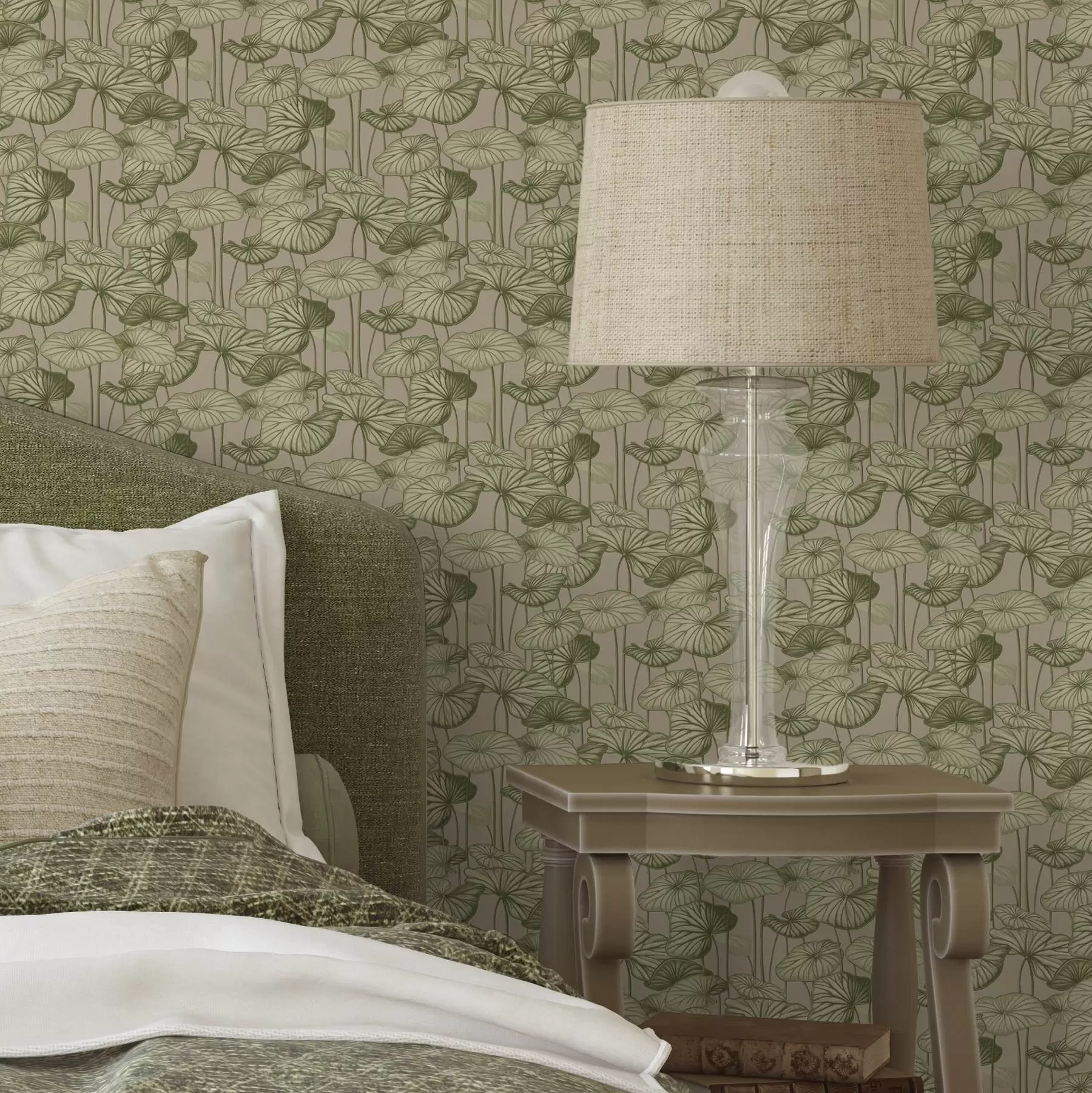 Fototapetes Grafiskās lotosa lapas retro stilā uz bēša fona a00188