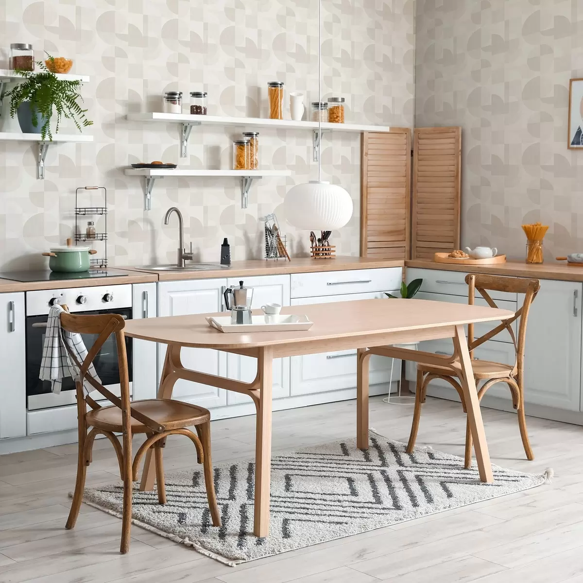 Tapetes Minimālistiska ģeometrija gaiši krēmkrāsas paletē a00189