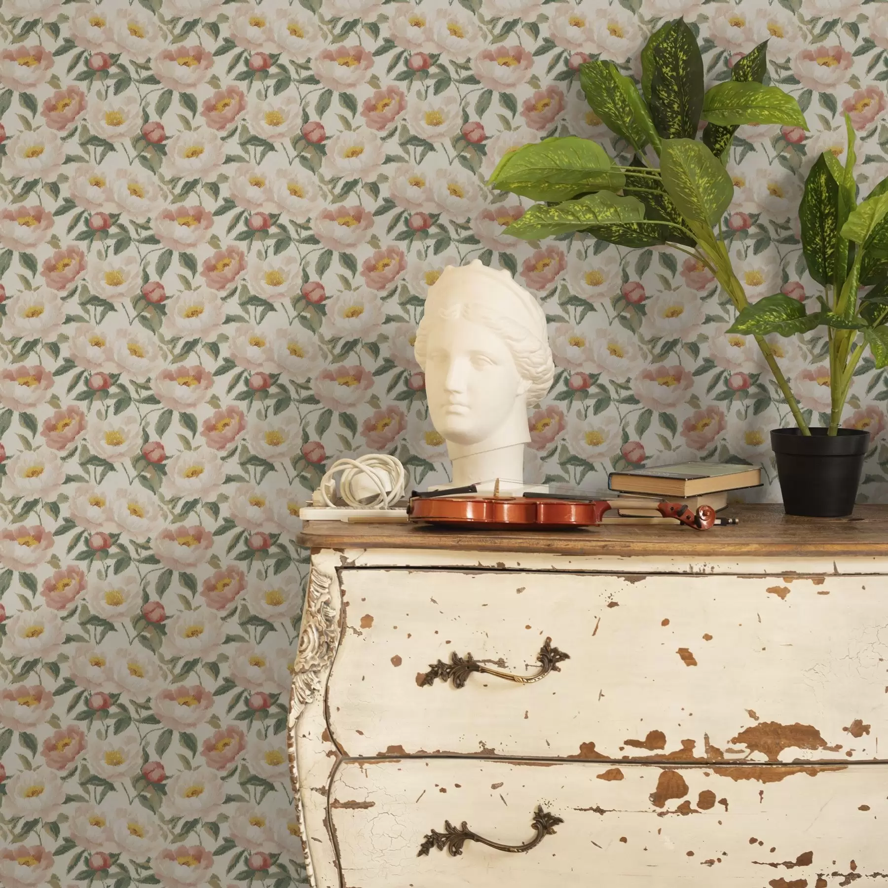 Fototapetes Akvareļu peonijas gaišās krāsās retro stilā a00193