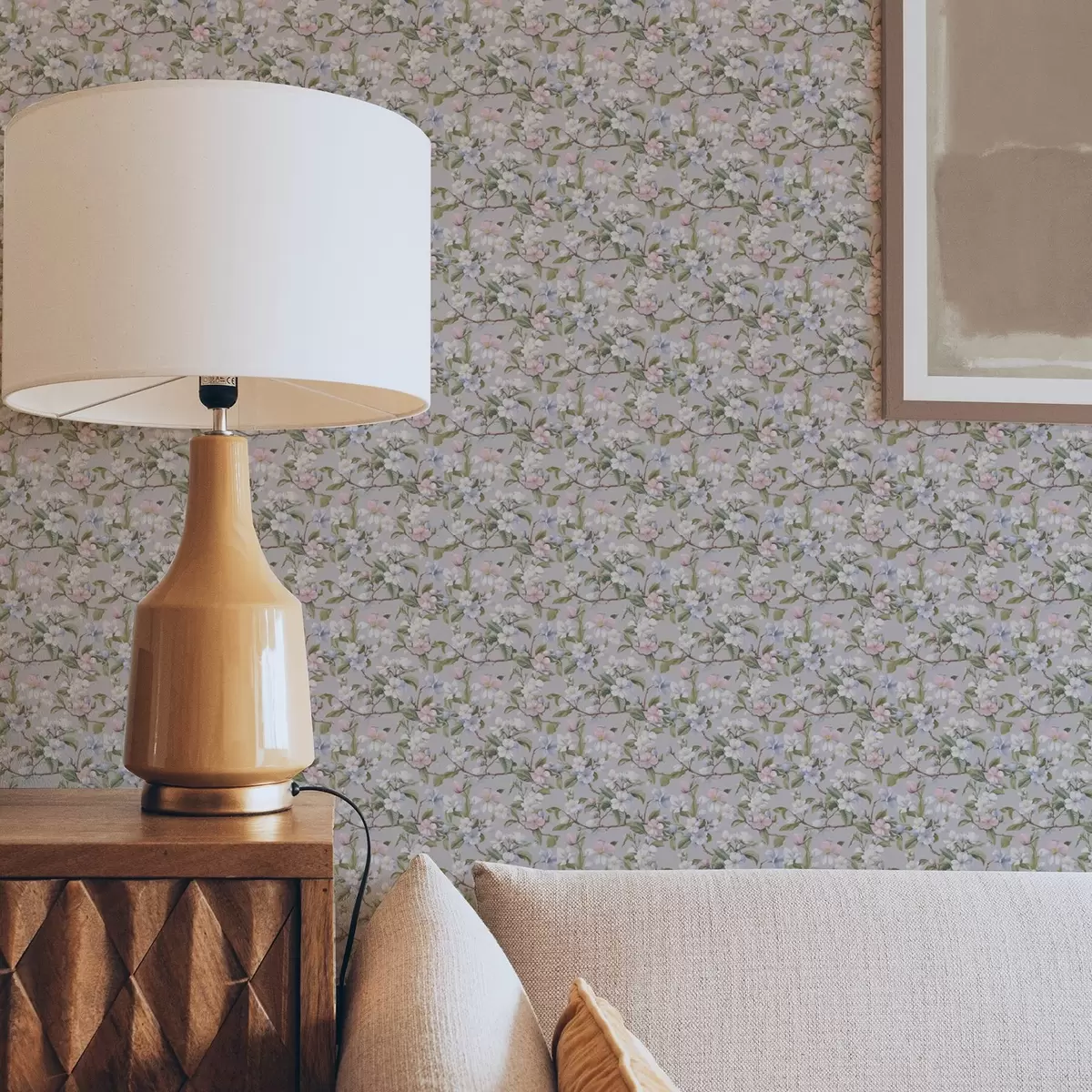 Tapetes Pasteļveida ziedu diagonāle renesanses tekstila stilā a00205