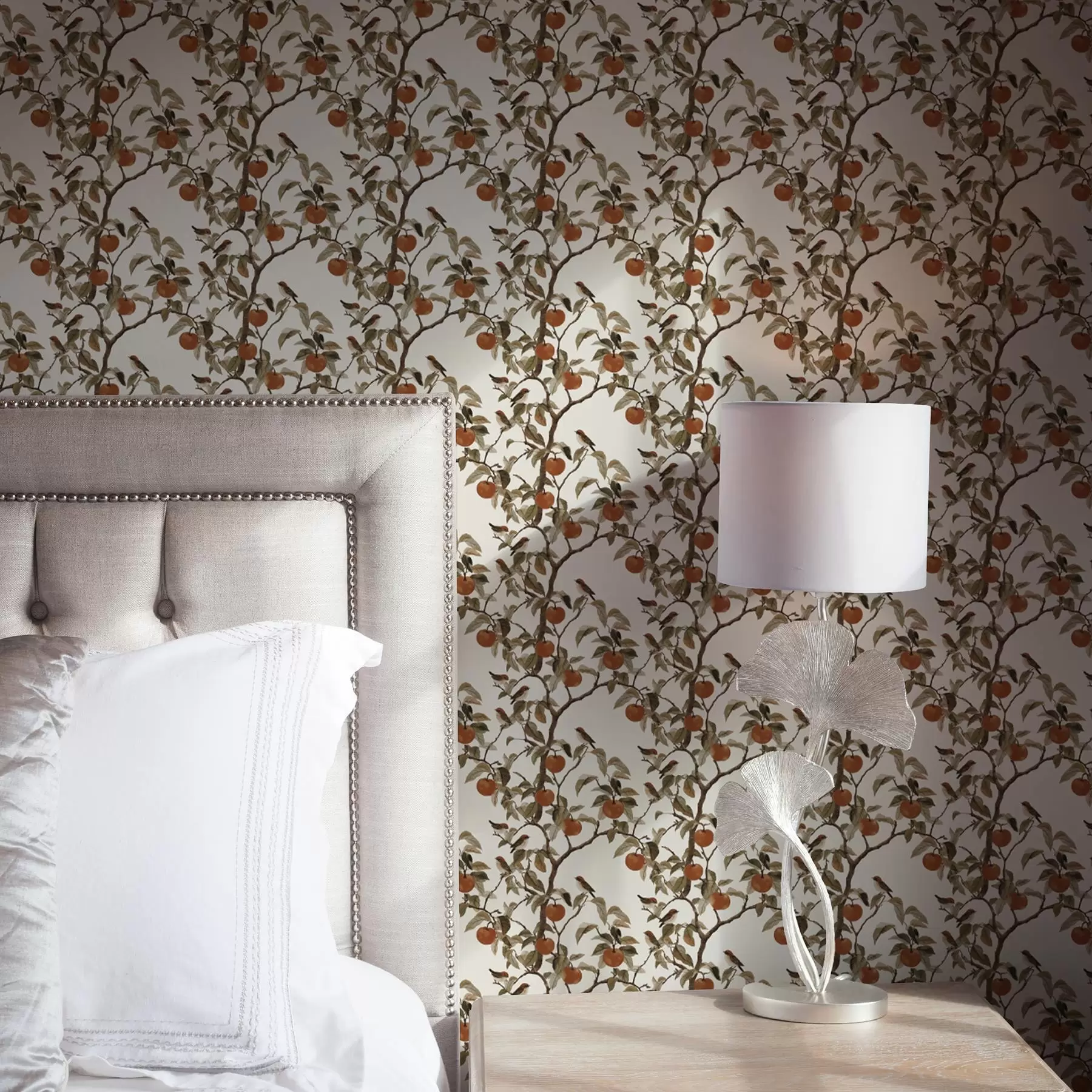 Fototapetes Putni un apelsīni uz zariem, vintage botānika a00208