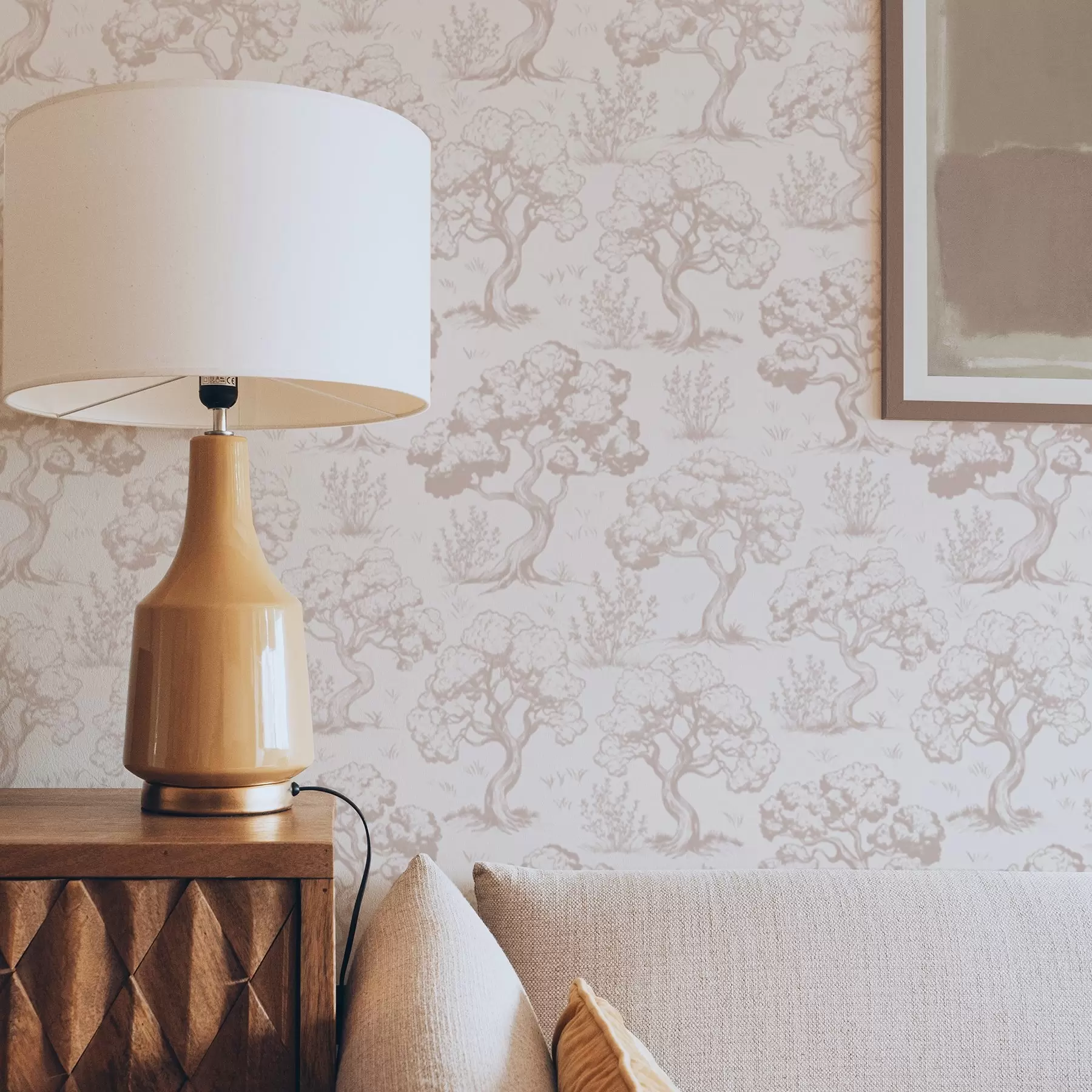 Fototapetes Vienkrāsaini koku silueti vintage stilā, smilškrāsu krāsu shēma a00210