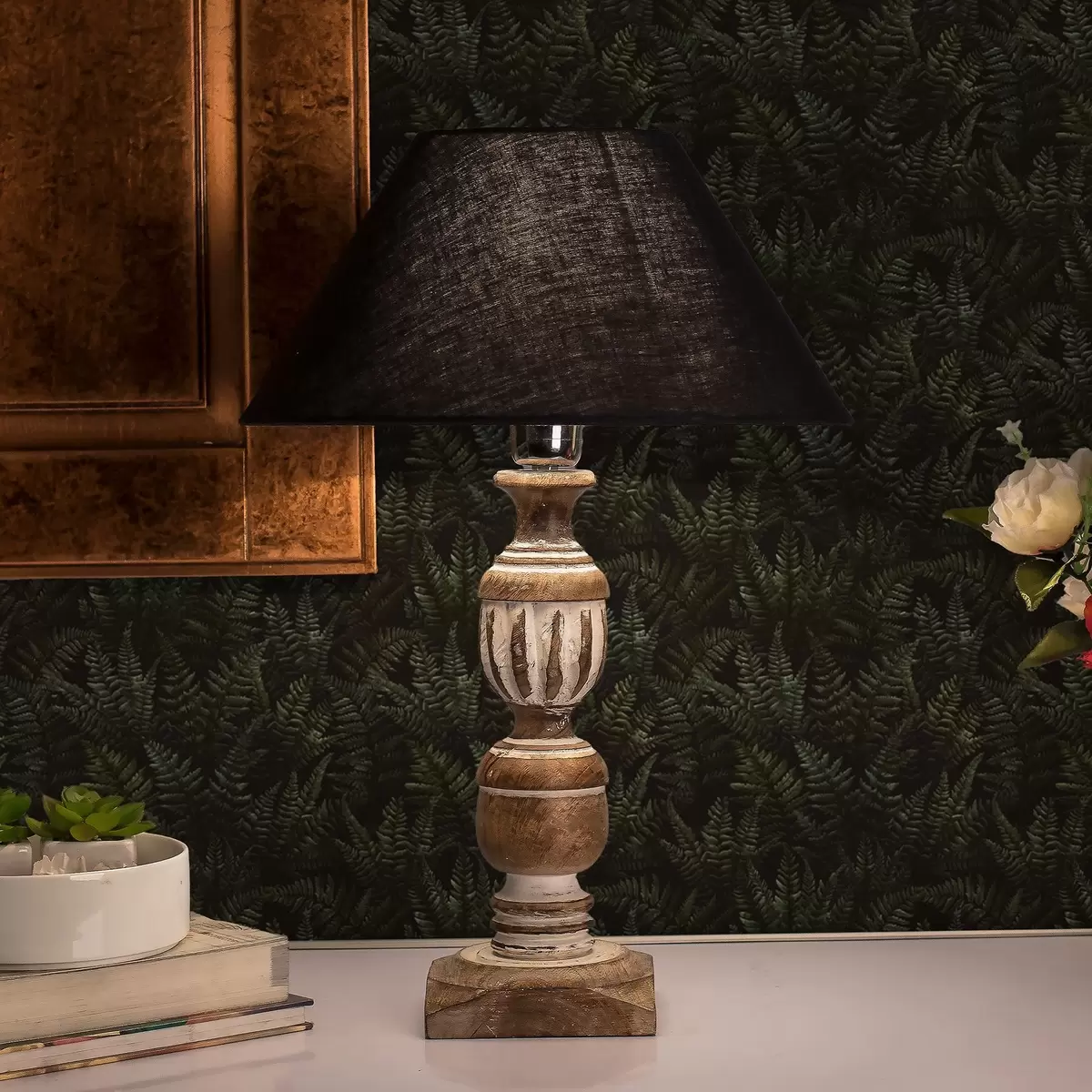 Tapetes Tumši papardes, meža ornaments, nakts krāsas a00214