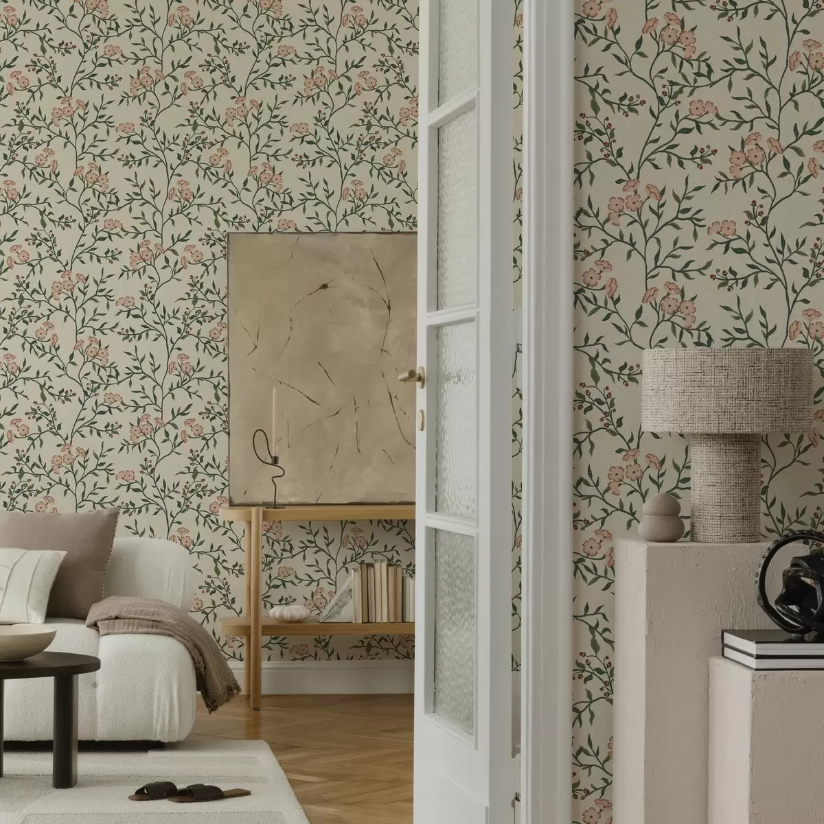 Tapetes Apasti zari ar koraļļu ziediem, ziedu raksts a00221