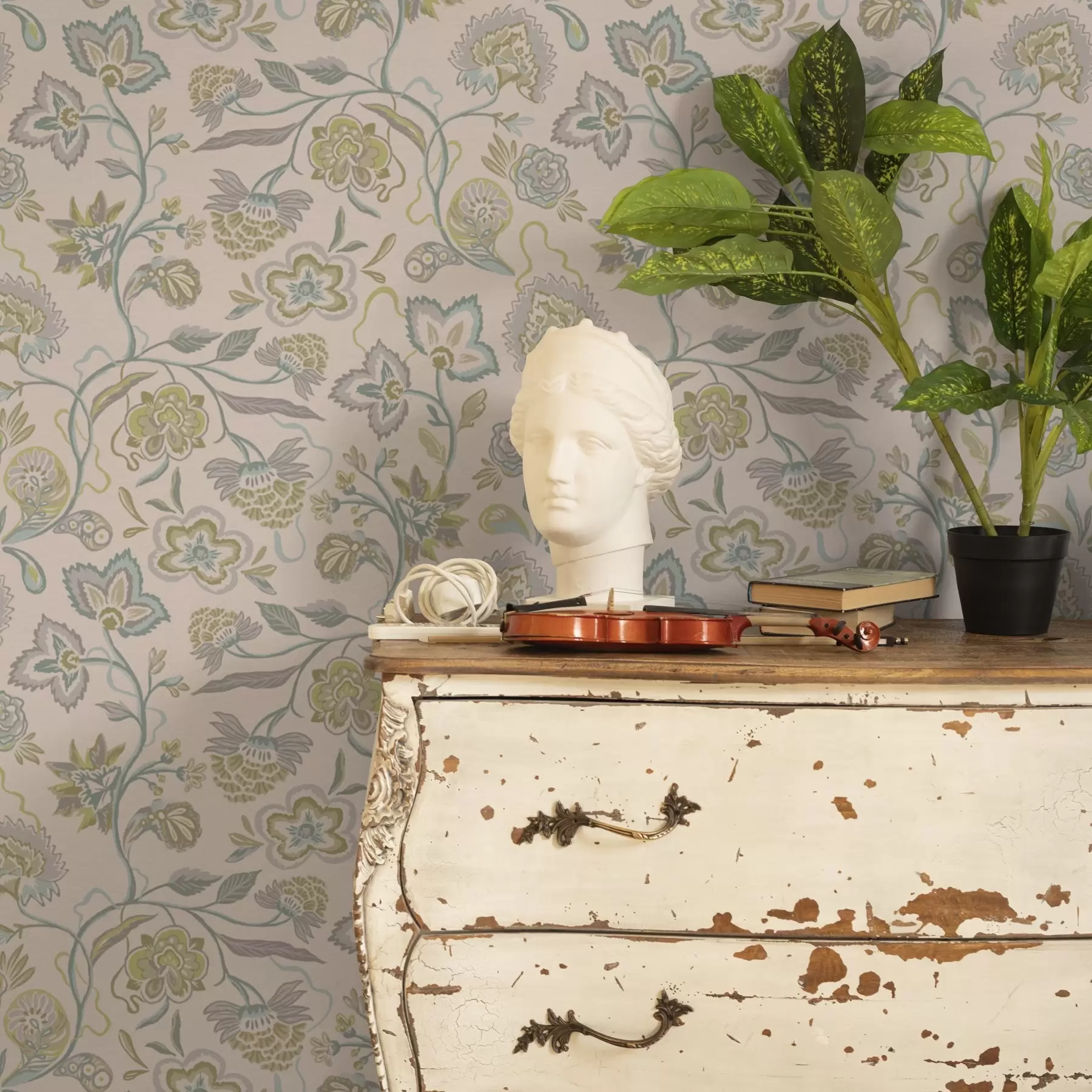 Fototapetes Dekoratīvie ziedi pasteļtoņos, vintage stilā a00222