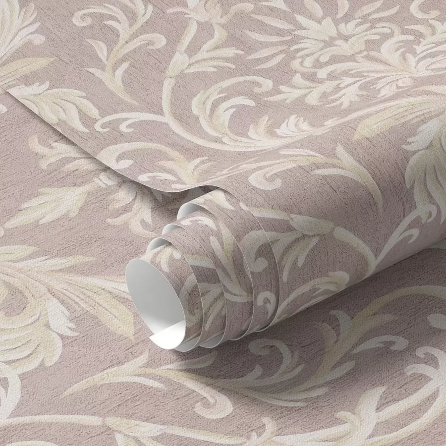 Fototapetes Klasisks damaskas raksts uz rozā fona, baroka raksts a00227