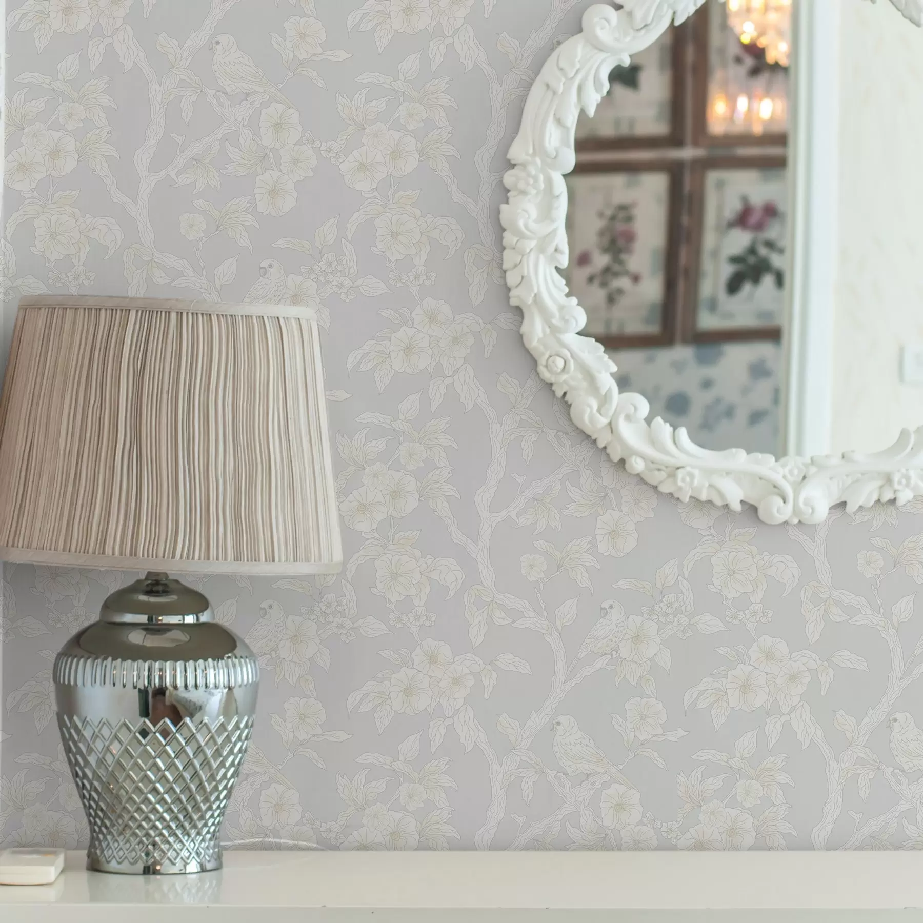 Fototapetes Viegls putnu raksts uz zariem, pasteļkrāsu palete, klasika a00230