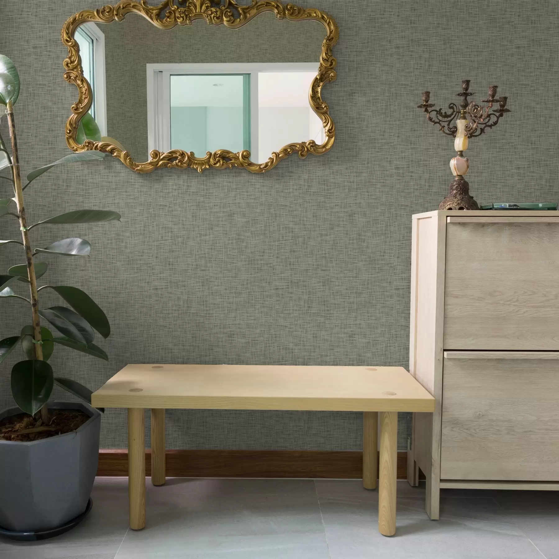 Fototapetes Pelēki zaļa auduma tekstūra, lina režģa raksts a00235