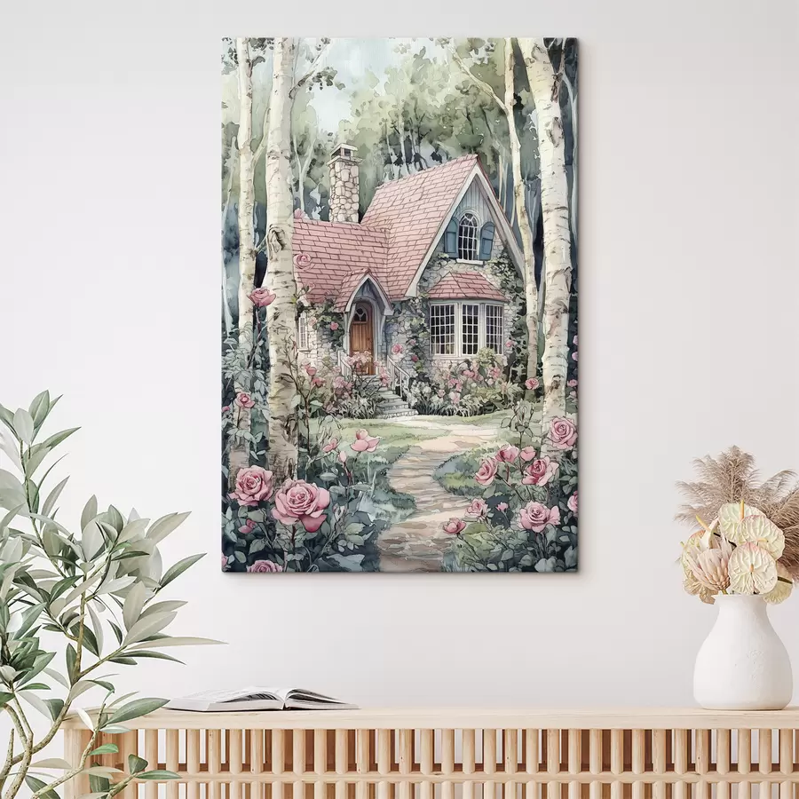 Glezna Skaista māja bērzu birzī, rožu dārzs s44721