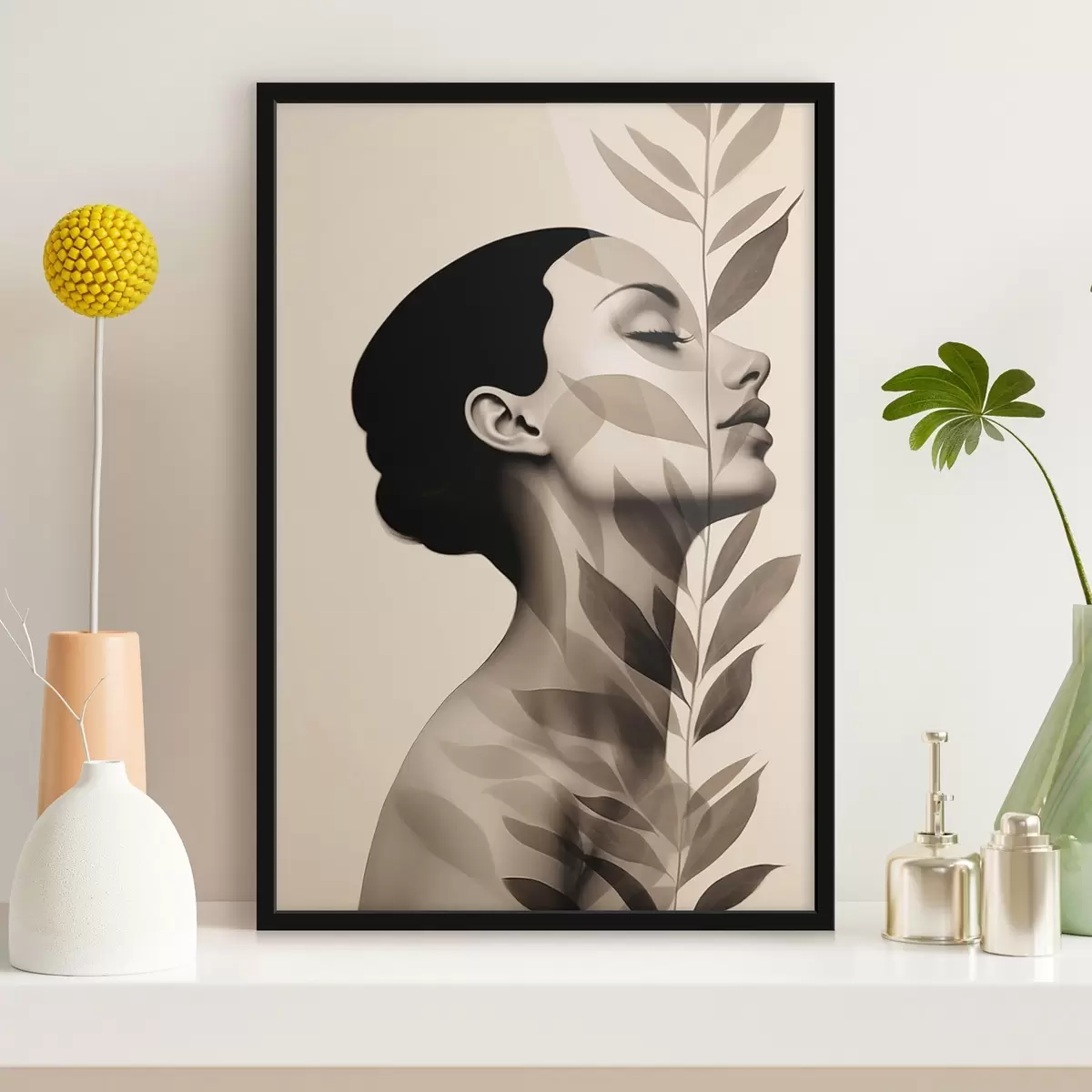 Plakāts Sievietes profils ar ziedu rakstu f44725