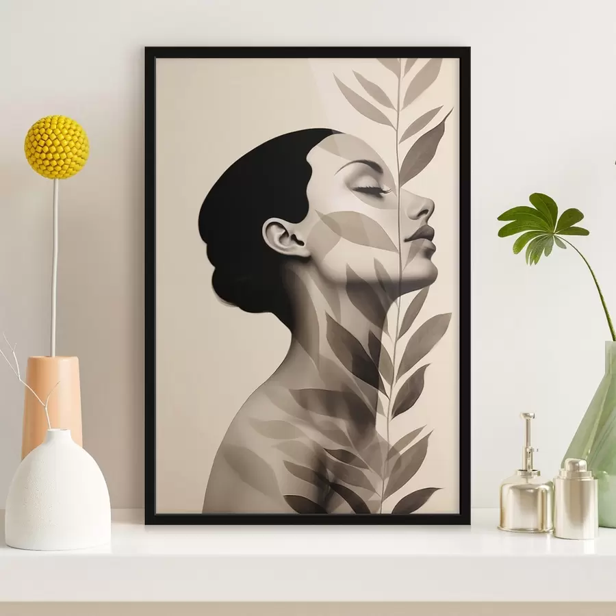 Fototapetes Sievietes profils ar ziedu rakstu f44725